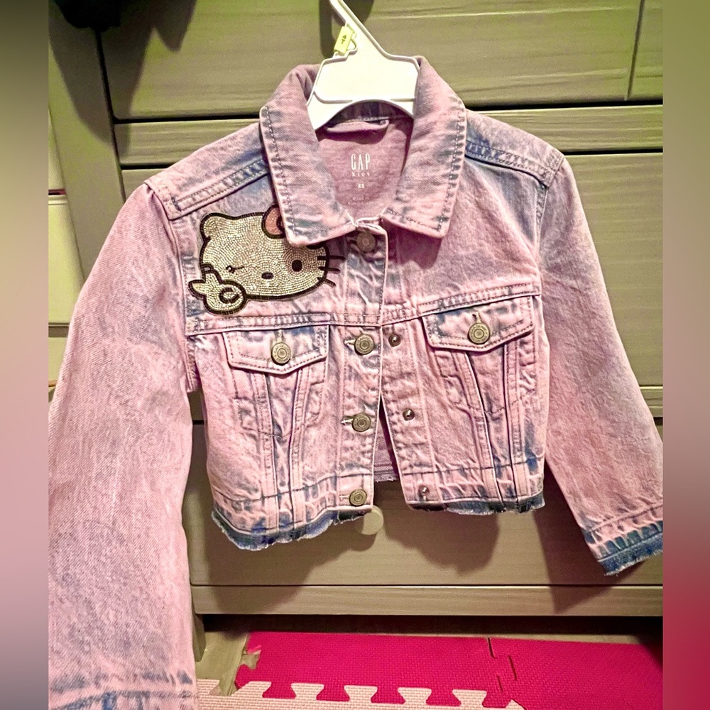 GAP Kids Light Pink Jean Jacket with Hello Kitty Patch